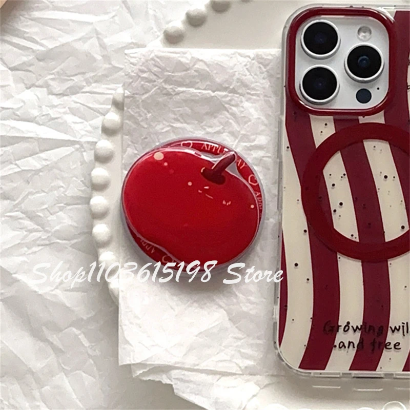 Korean Cute Cartoon Red Apple Magnetic Holder Phone Griptok Grip Tok Stand Support For iPhone For Magsafe Accessories Smart Tok view 6