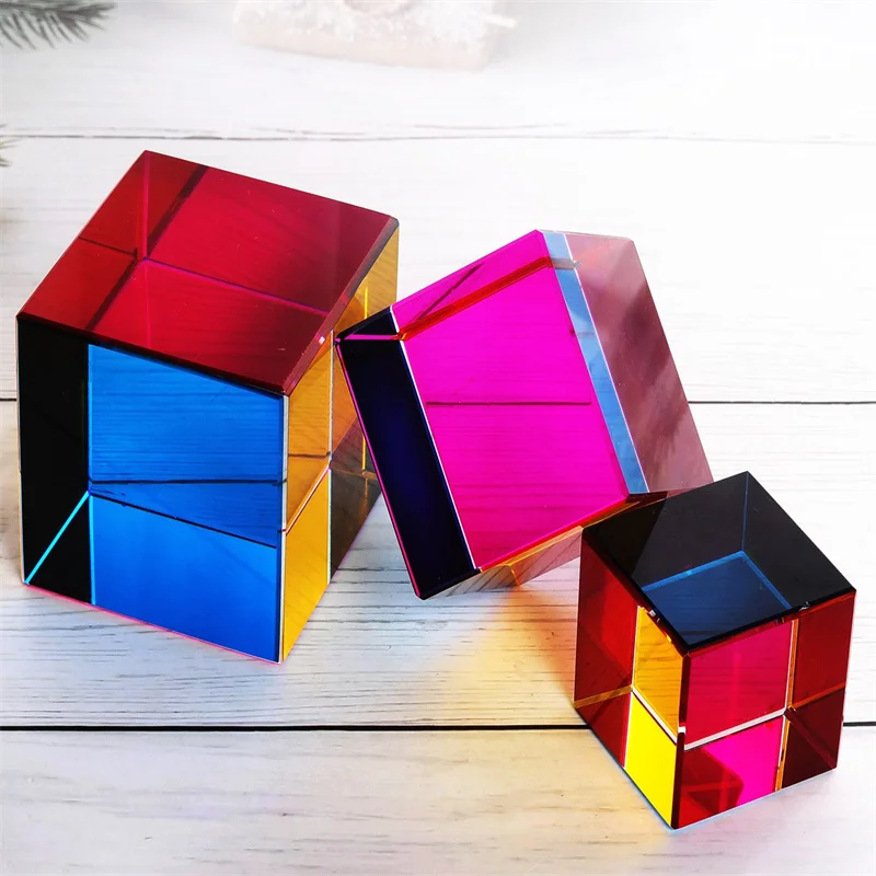 Color Cube Crystal Prism Desktop Toy Office Desk Ornament Toy Optical Equipment Scientific Experimental Materials Fun Toys