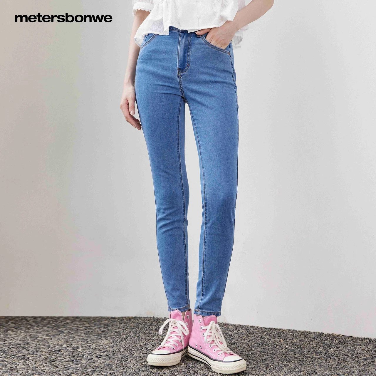 Metersbonwe-Classic Skinny Jean for Women, High Waist, Slim Jeans, High Quality, Sexy Lady Pencil Pants, 656693