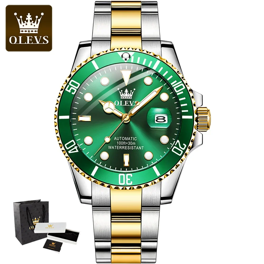 OLEVS 6650 reloj mecánico para hombre, marca superior de lujo, relojes automáticos originales para hombre, reloj de acero inoxidable resistente al agua con fecha para hombre