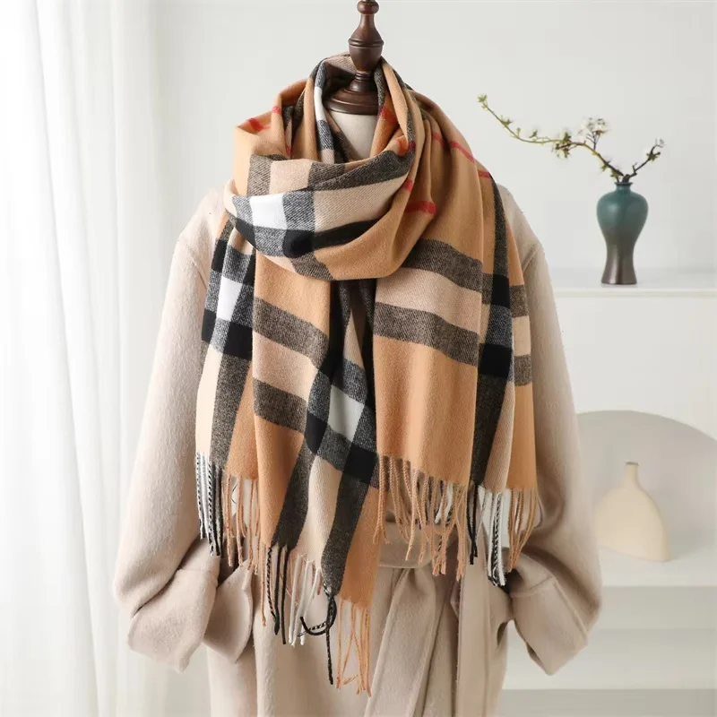 Winter Plaid Cashmere Like Blanket Scarf Design Thick Warm Pashmina Shawl Wraps With Tassel Poncho Stoles Echarpe