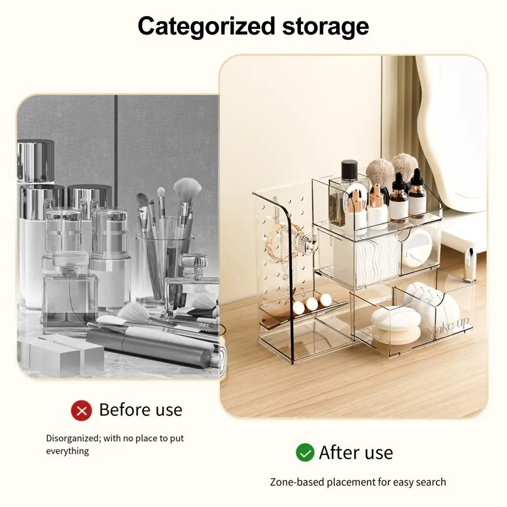 Solución de almacenamiento de tres capas, caja de almacenamiento con diseño en forma de U, organizador de brochas de maquillaje de tres capas con capacidad, resistente al agua para escritorio