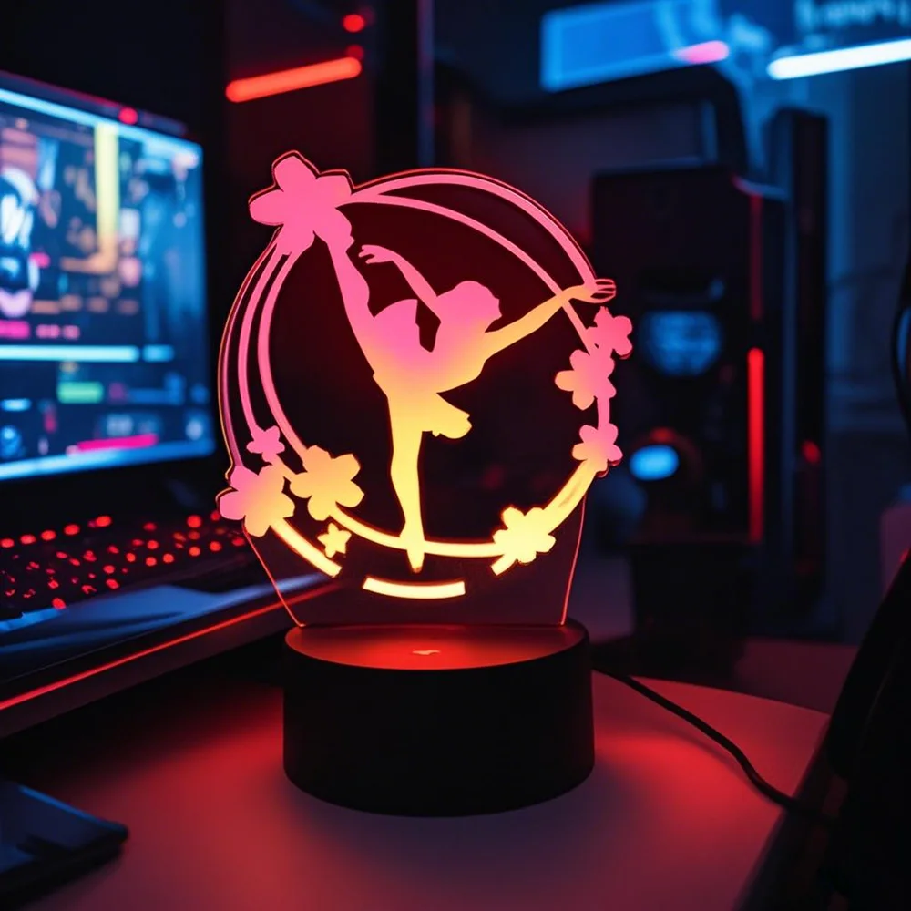 مصباح طاولة يعمل بمنفذ USB على شكل راقصة الباليه مع حلقة زهرة 7 & 16 أضواء LED متغيرة الألوان لغرفة النوم الرومانسية