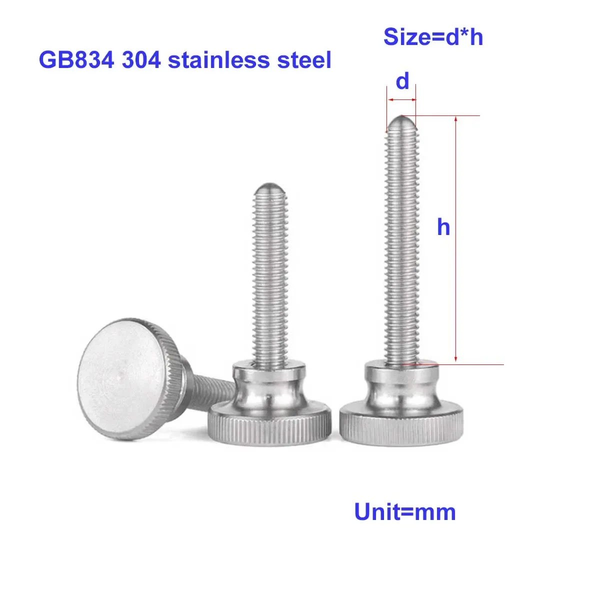 

304 Stainless Steel High Head Knurled Hand Screw GB834 M2M3M4M5M6M8