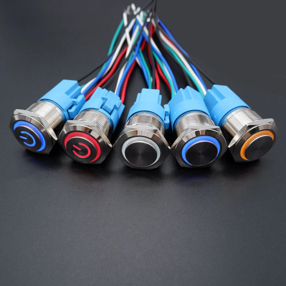 5pcs 22mm Metal Push Button PC Power Switch Car Ignition Button Led Light Illuminated Reset/Lock 5V 12V High Head With Socket