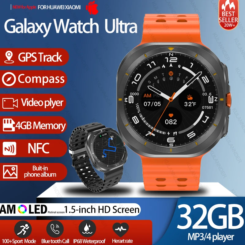 

2025 New Watch 7 Ultra smart watch Men 32GB Memory Video Play GPS NFC Clock Sport Fitness HD AMOLED Album Earphones Mode watch