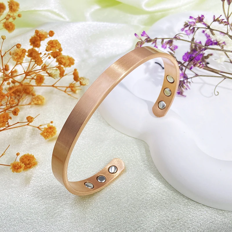 Modisches Magnetarmband aus reinem Kupfer für Damen und Herren, verstellbare Manschettenarmbänder, Arthritis-Gesundheitsschmuck aus massivem Kupfer – Detail 3