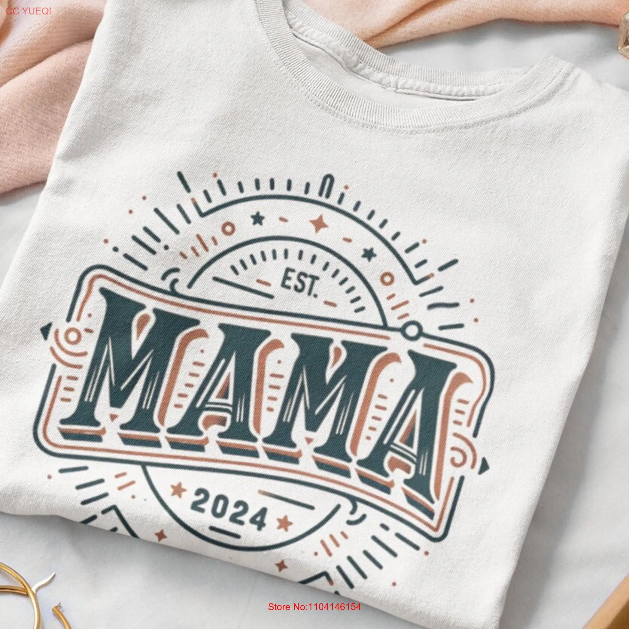 Mama Est 2024 T Shirt Expectant Mom New First Mother's Day Surprise for Mother Bella Canvas  long or short sleeves