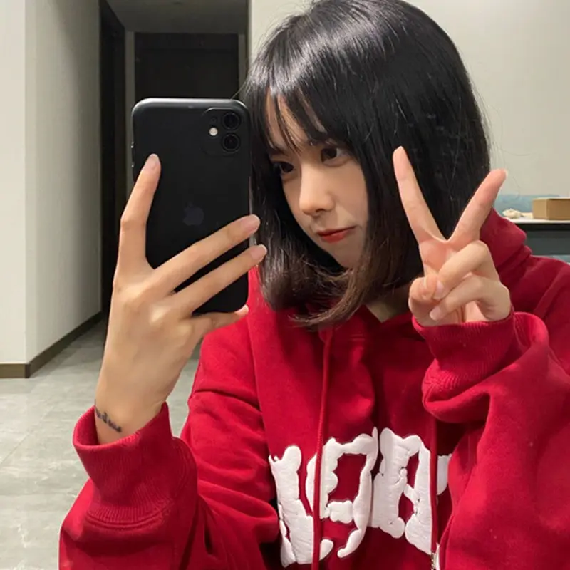 Christmas Red Hooded Sweatshirt Women Oversized Hoodie Harajuku Korean Fashion Long Sleeve Pullovers Preppy Look Aesthetic