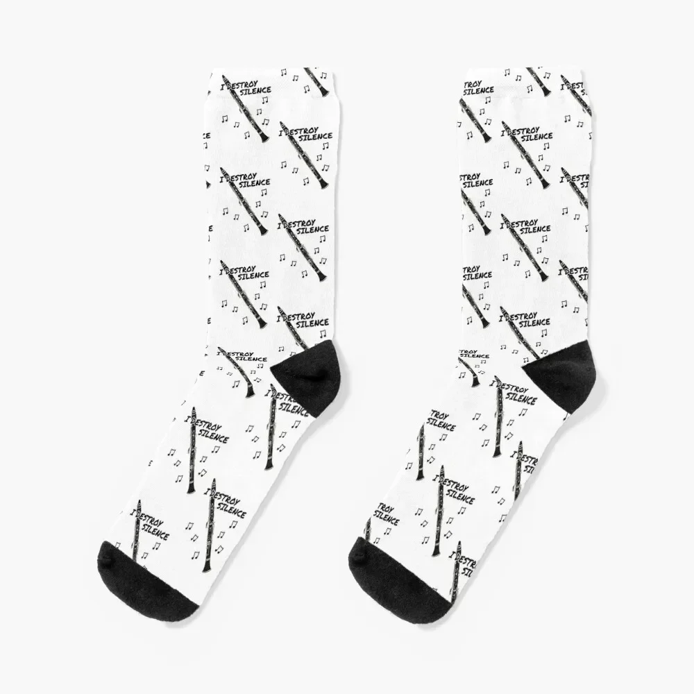 

I Destroy Silence Clarinet Player Clarinetist Musician Socks luxury christmass gift Argentina FASHION Luxury Woman Socks Men's