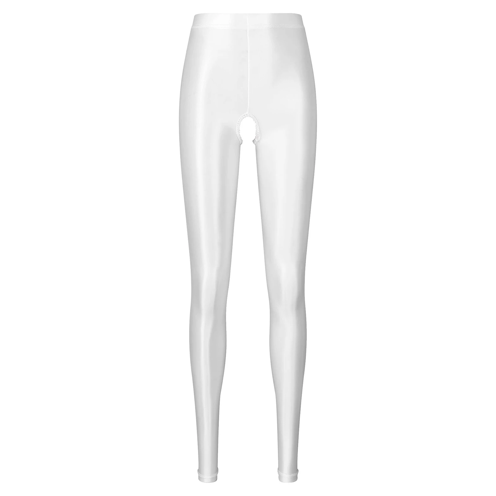 Womens Adult Sexy Crotchless Leggings Glossy Elastische Effen Kleur Skinny Broek Broek Nachtclub Kostuum Ondergoed Nachtkleding