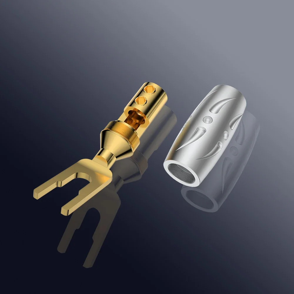 

Viborg VS701G High Performance Pure Red Copper Spade Plug Gold Plated Banana Connector Screw Locking Spade Fork for Audio Cable