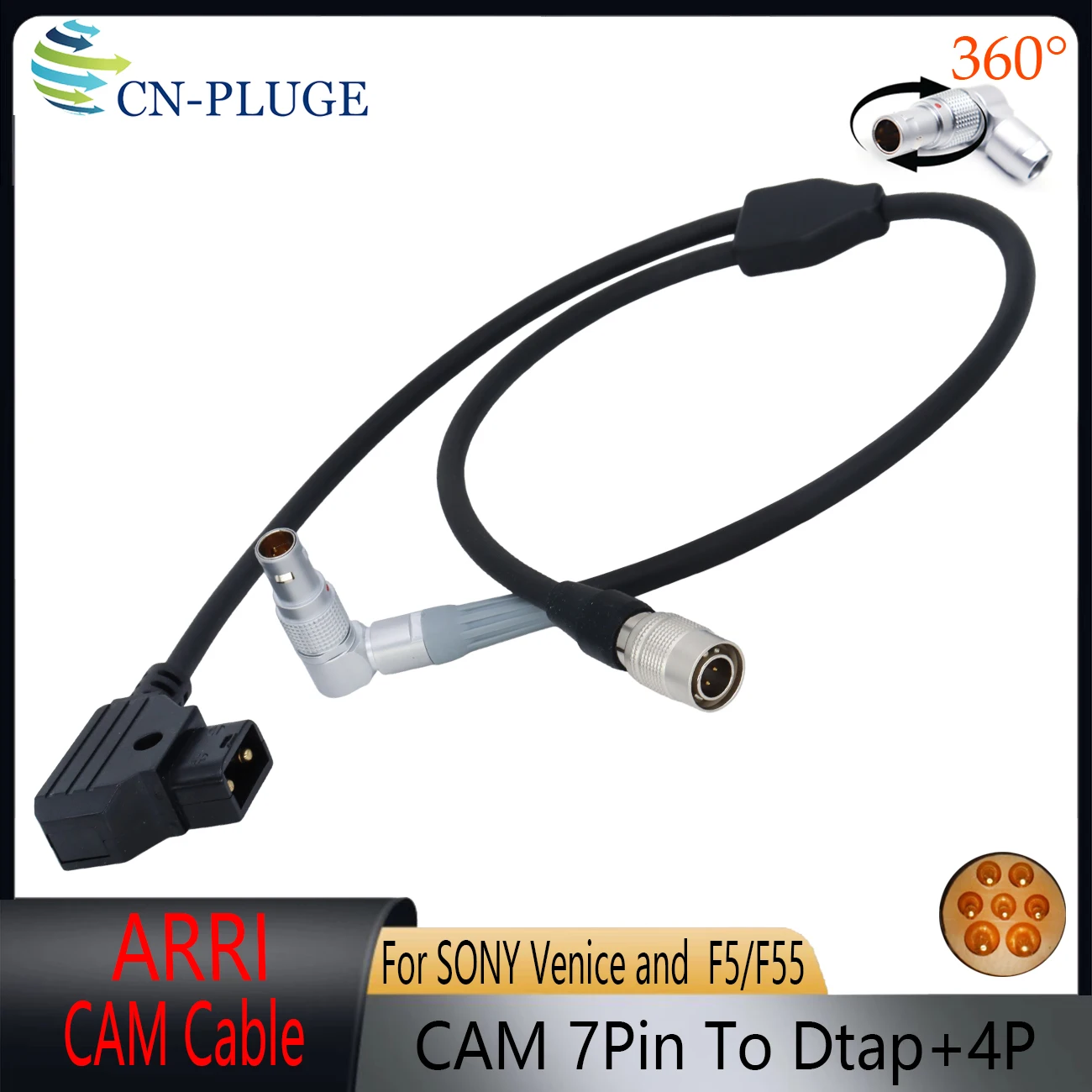 ARRI cforce RF Cable CAM (7p) to Hirose (4p)+D-Tap Power Supply for SONY Venice and F5/F55 Provides Camera RUN/STOP Cable