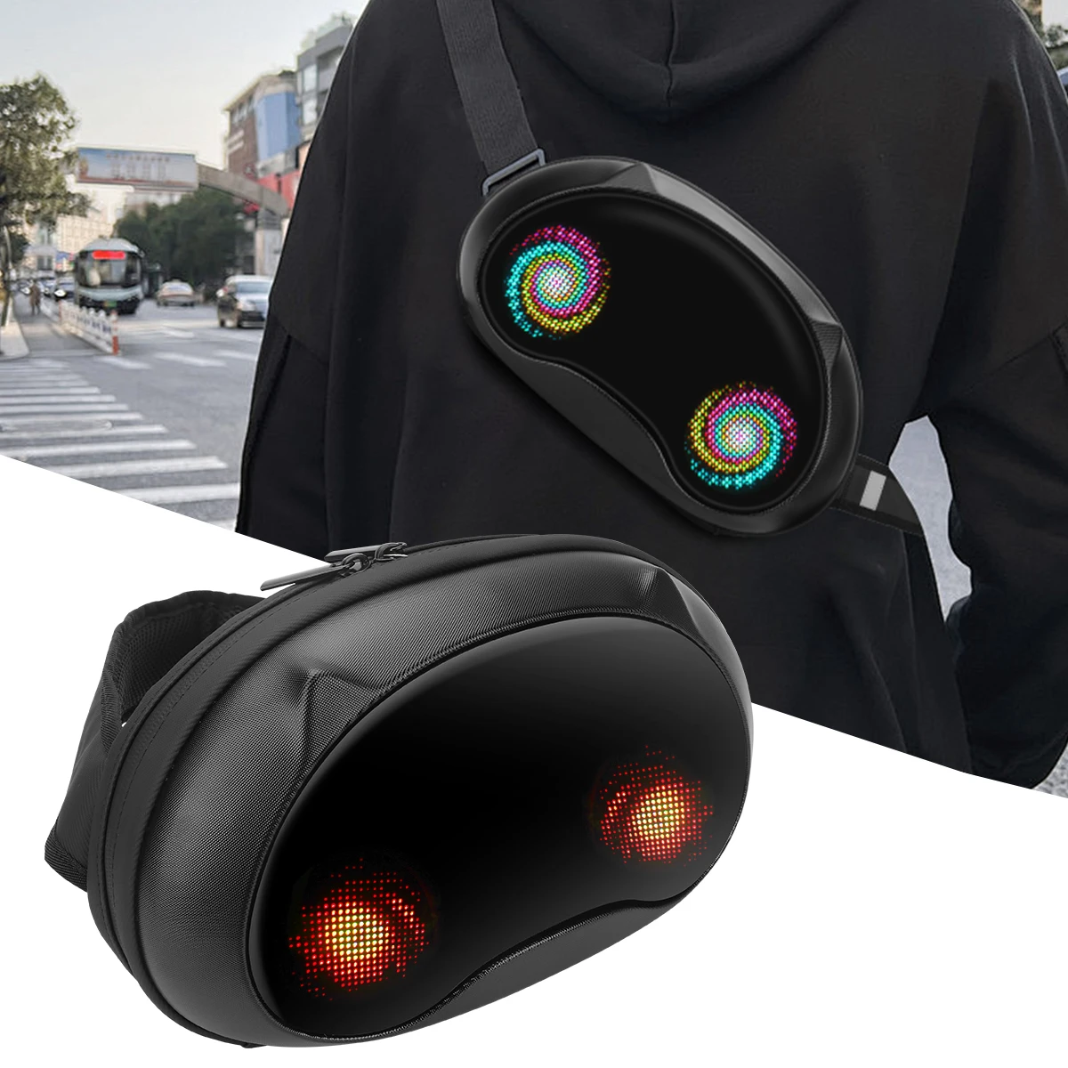

Motorcycle LED Cycling Shoulder Bag Hard Shell Crossbody Bag Cat Eyes LED Smart Pattern Bags With APP Control Men Chest Bag