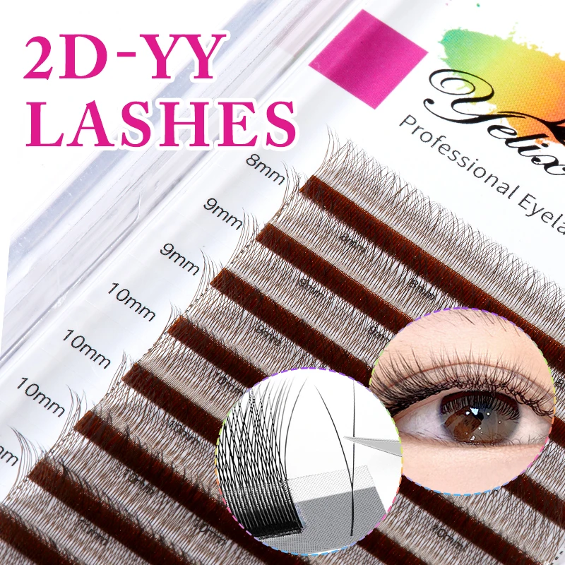 Yelix Auto Fans 2D Y Eyelash Extensions Dark Brown Premium Individual False Lashes Professional Lash Extension