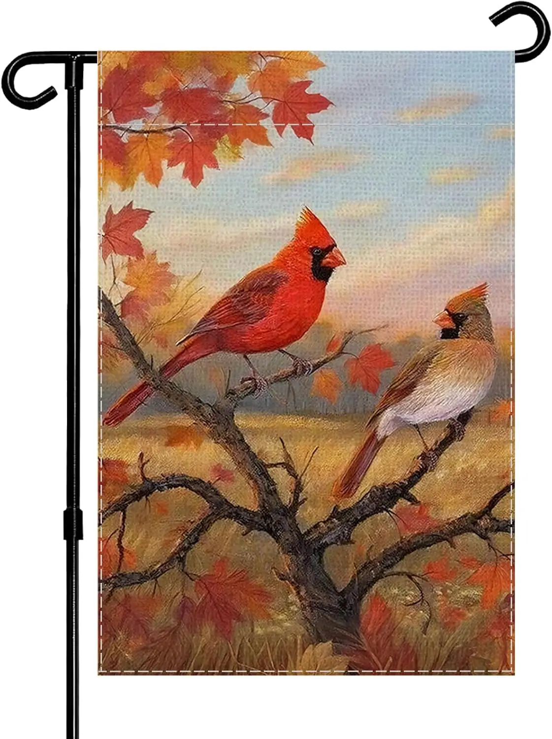 Fall Garden Flag for Outsie, Red Bird Maple Leaves Yard Lawn Home Outside Decor, Outdoor Fall Decoration for Home Double Sid hhz