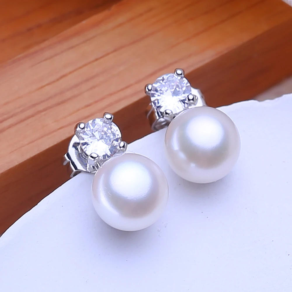 FENASY Genuine Natural White Freshwater Pearl Earrings 925 sterling silver Classic Elegant Stud Earrings For Women Fine Jewelry