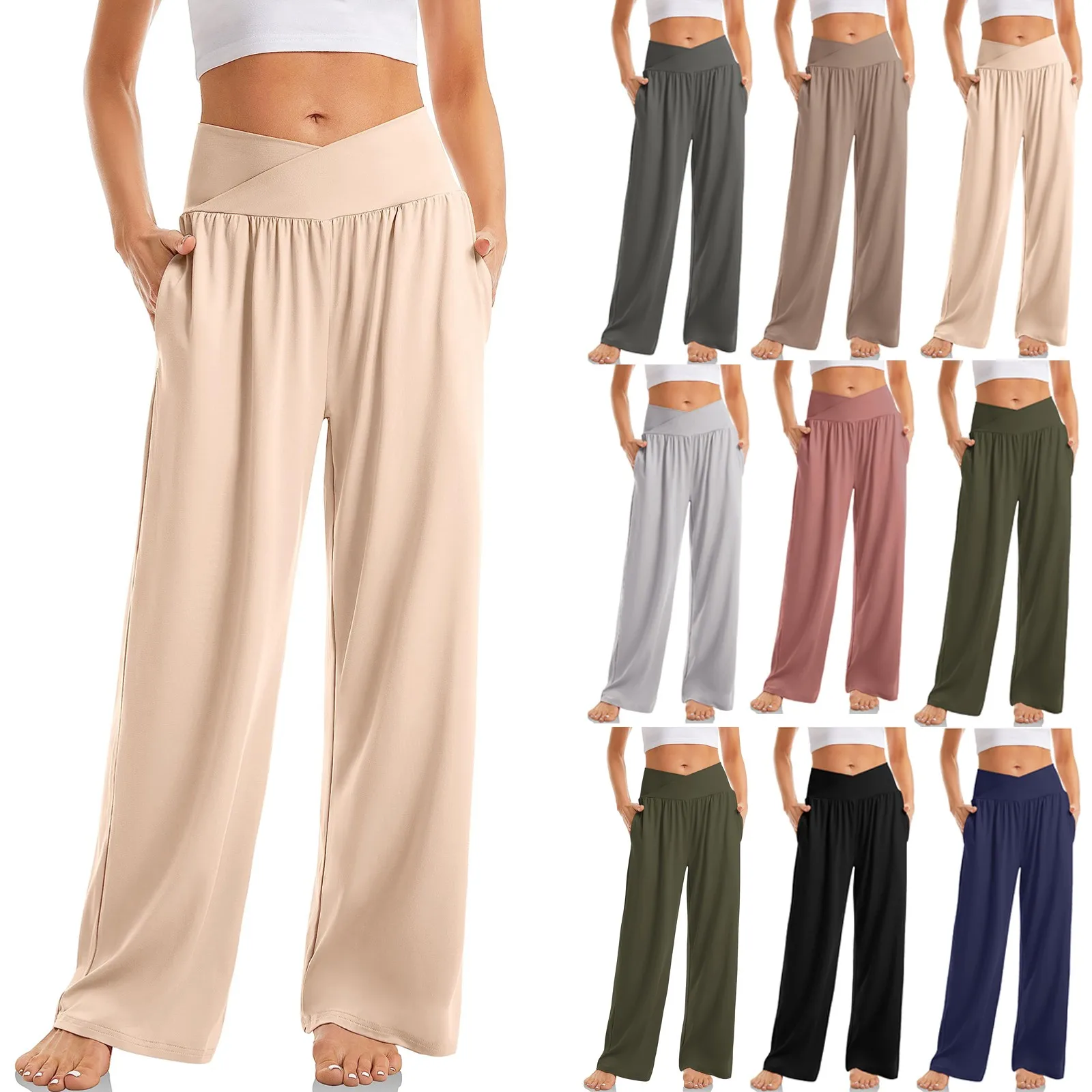 

Summer Autumn Fashion Elastic Waist Loose Straight Pants Women Cotton Linen Pants Female Casual SolidColor Ankle-length Trousers