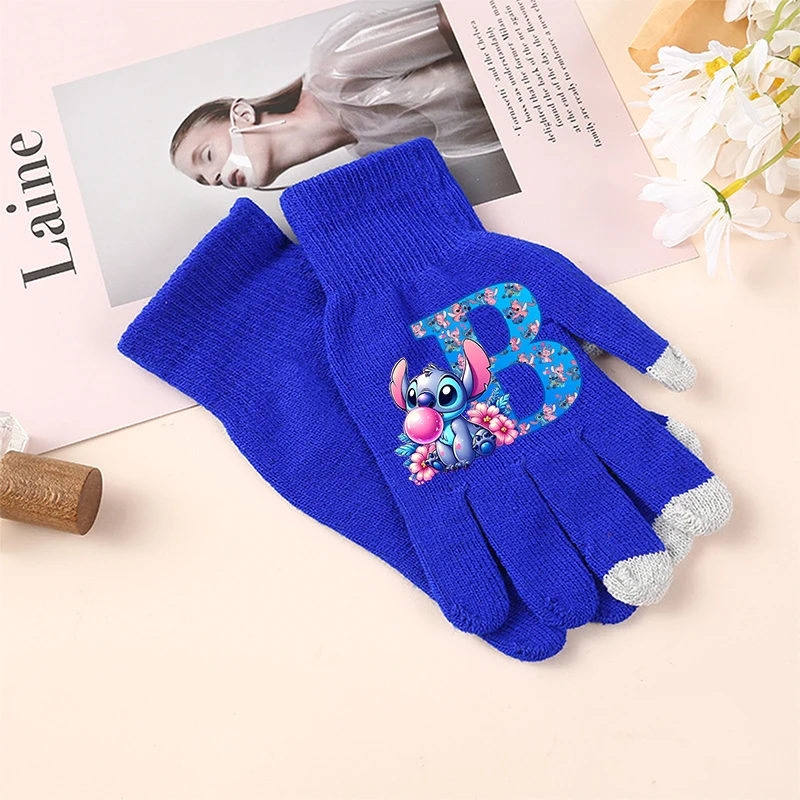 Stitch Disney Boys Gloves Letter A-Z Children Screen Gloved Child Winter Warm Cartoon Anime Accessories Kids Birthday Cute Gifts