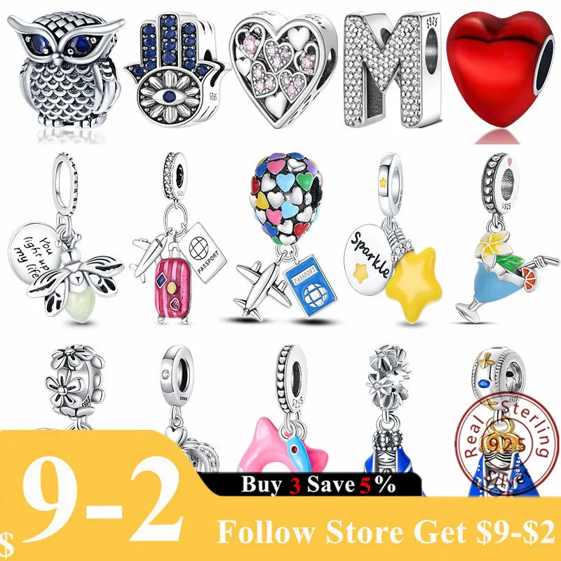 Charm Fit Pandora Original Bracelet Silver 925 Charm Luminous Chameleon Hot Air Balloon Beads with Zircon Pendant Jewelry Making