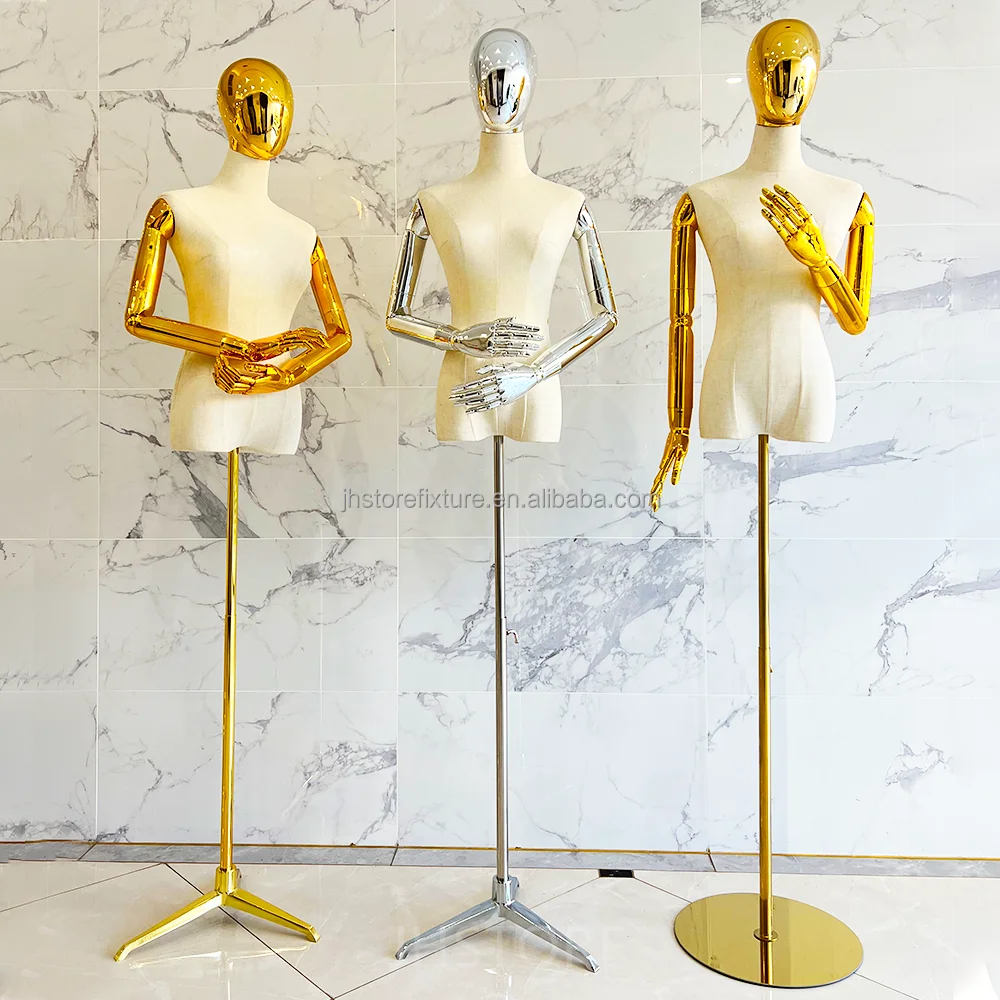 Women's chrome manikin torso shiny gold chrome adjustable arm clothing boutique 1 PCS