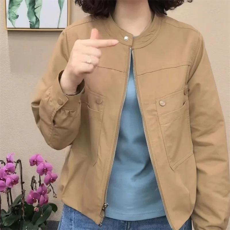 Autumn Women Fashion O-neck Loose Coat Retro Lady High-end Patchwork Lined Outwear Spring Female Korean Casual Zipper Jacket