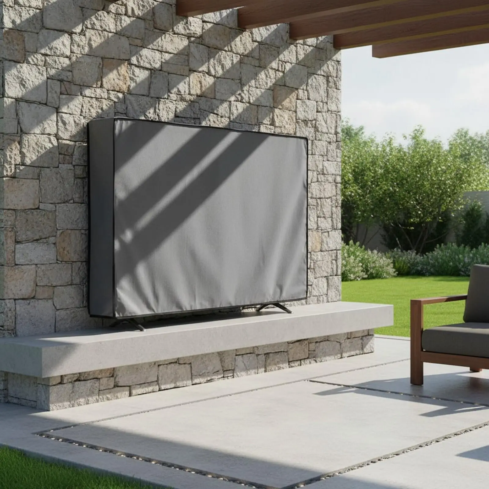 Funda para televisión de exterior, para pantallas de 43 y 55 pulgadas, con soporte de pared, impermeable, resistente al polvo, fabricada en tela Oxford, protector para el patio con bordes bien acabados.