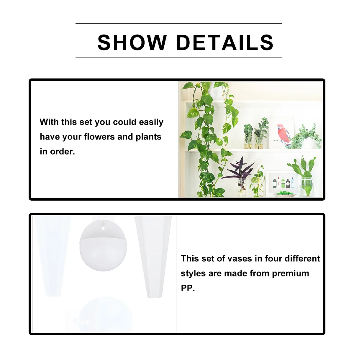 

4pcs 4 Styles White Pp Wall For Home Planting For Plants Flowers Hanging Vase Suspendeing Vase Home Planting Decor