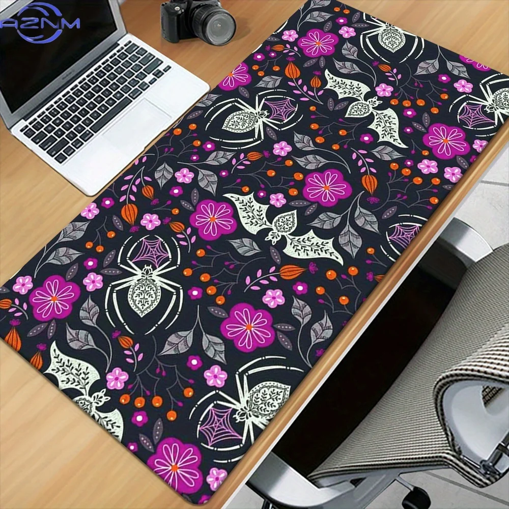 1pc, Purple Floral Design, Bats, And Spiders, High-Definition Printed Desktop Mat, Multifunctional XXL Mouse Pad, Gaming Keyboar