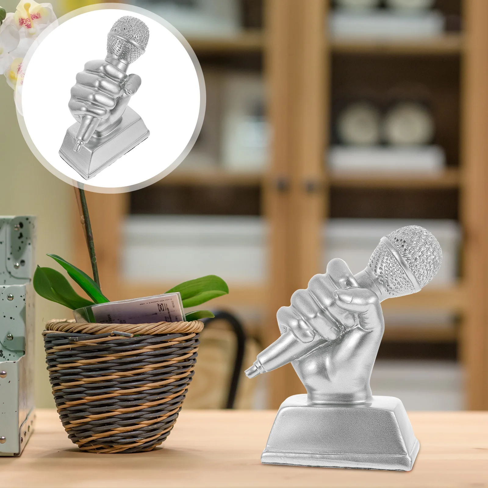 Muziek Trofee Standbeeld Microfoon Award Zingen Competitie Hars Decoratieve Eerprijs