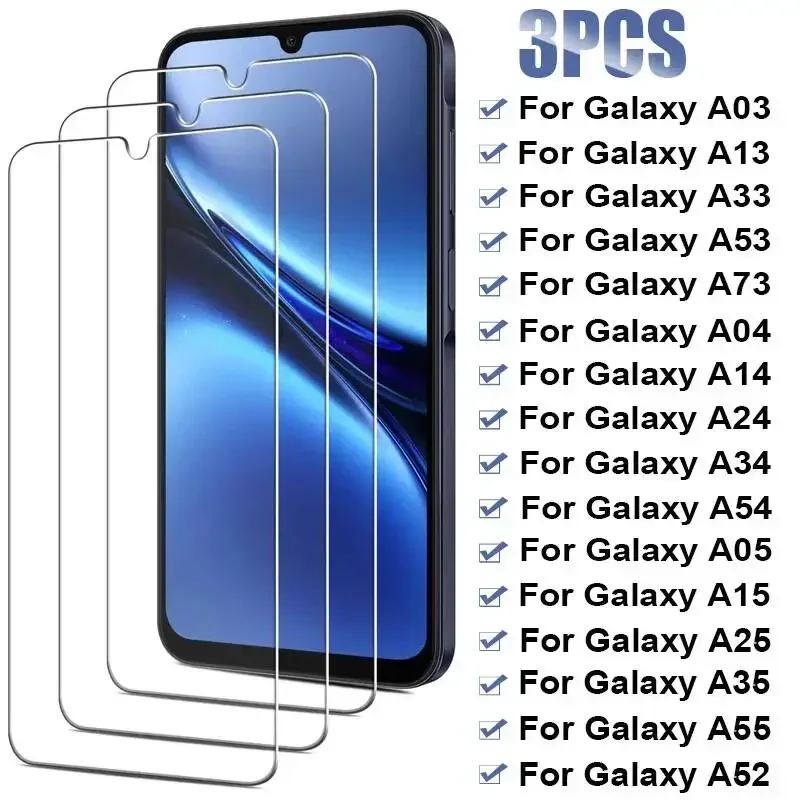 3PCS Tempered Glass Galaxy A13 A03 A23 A33 A53 A73 5G Screen Protector For Samsung A54 A34 A14 A55 A35 A15 A04S A24