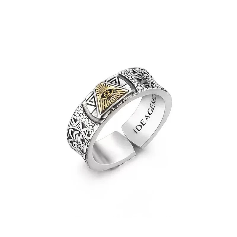 

New God's Eye Men's Ring - 925 Sterling Silver, Original Retro Design with Superior Aesthetics, Versatile Openable & Adjustable