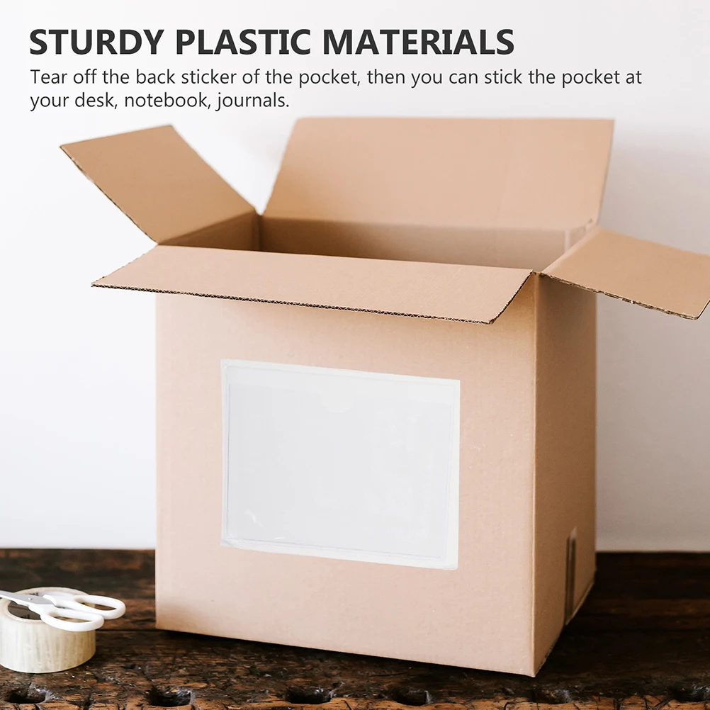 

50pcs Clear Self-Adhesive Pvc Label Holders For Shipping Business Cards Warehouse Organization Transparent Pockets Easy