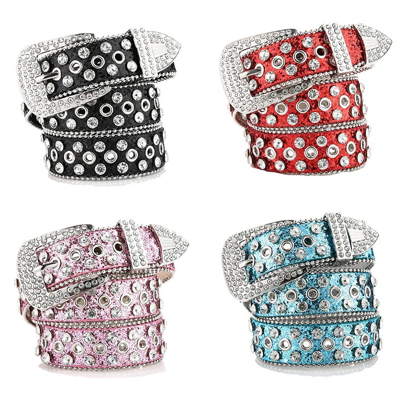 

Women Rhinestone Studded Waist Belt Pu Leather Western Cowboy Waistband Accessories Y2k Girls Fashion Style Belts for Jeans