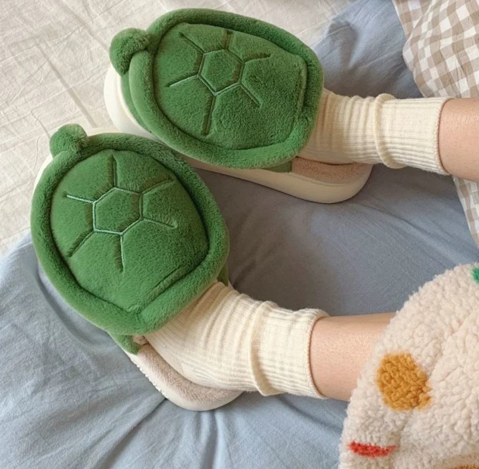 New funny turtles slippers women's home shoes fuzzy indoor slides mother kids home slippers winter bedroom mules  woman scuff