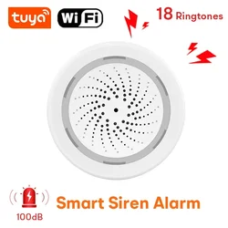 CUSAM Tuya Smart WiFi Siren Alarm 100dB Loud Speaker Built-in 18 Ringtones Strobe Light Alert Home Automation Security System