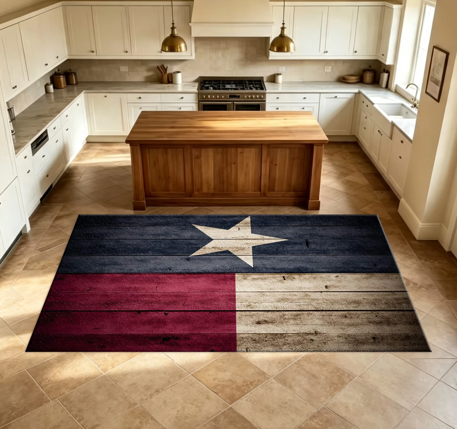 Vintage Texas Star-Patterned Wood-Grain Carpet, Suitable for Rustic-Style Decoration in Home Interiors