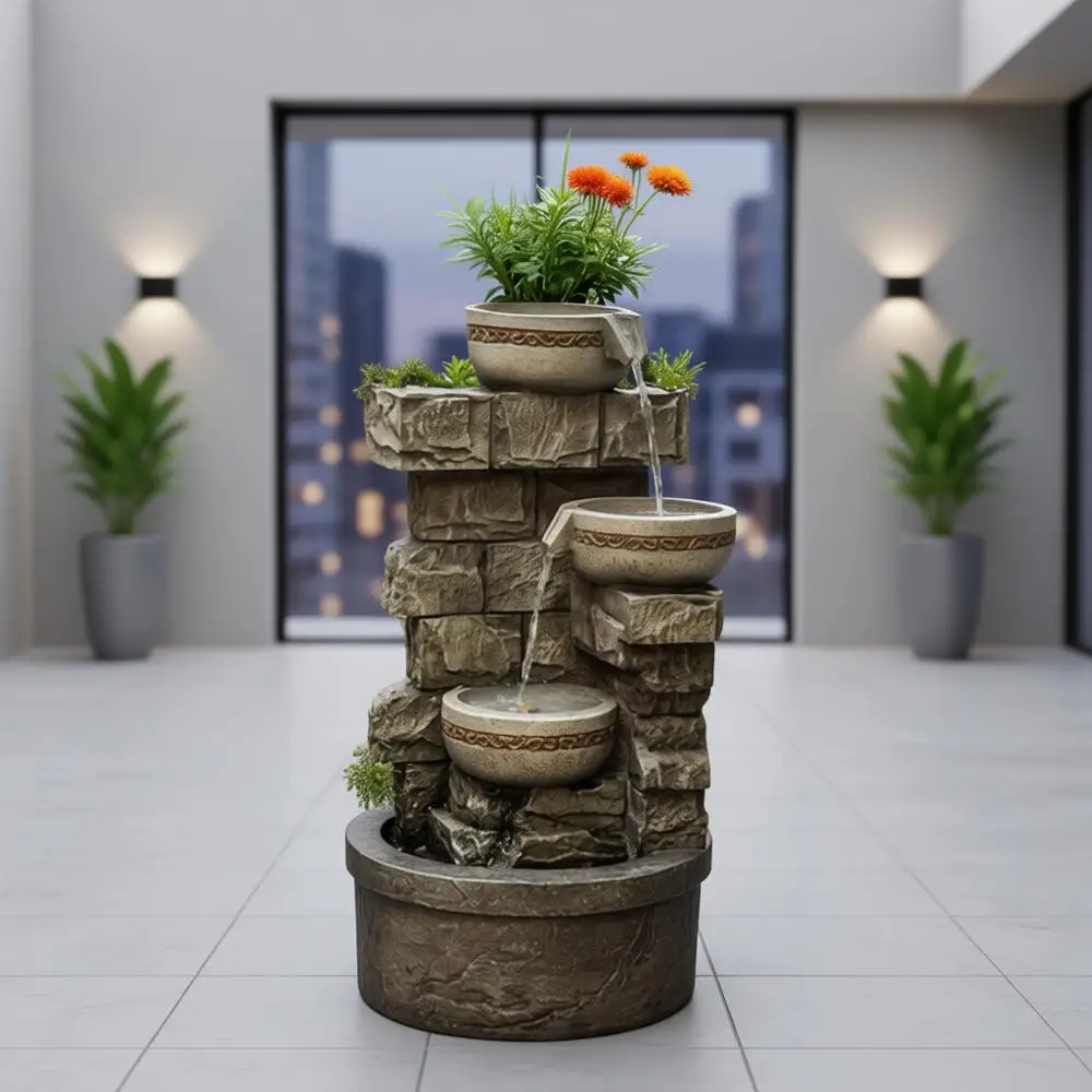 

3-х уровневый многоуровневый каменный уличный фонтан, 27 высоты, для сада, заднего двора и газона