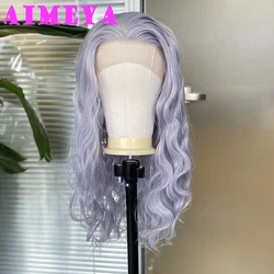 AIMEYA Light Grey Loose Curly Wig Long Synthetic Lace Front Wigs Heat Resiatant Silver Lace Wig Daily Use Cosplay Wig