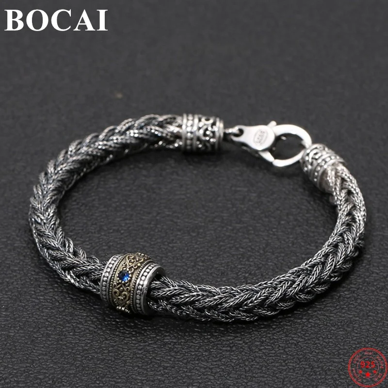 

BOCAI S925 Sterling Silver Bracelets for Men Women Eternal Rattan Luck Beads Horsewhip-chain New Fashion Jewelry Free Shipping