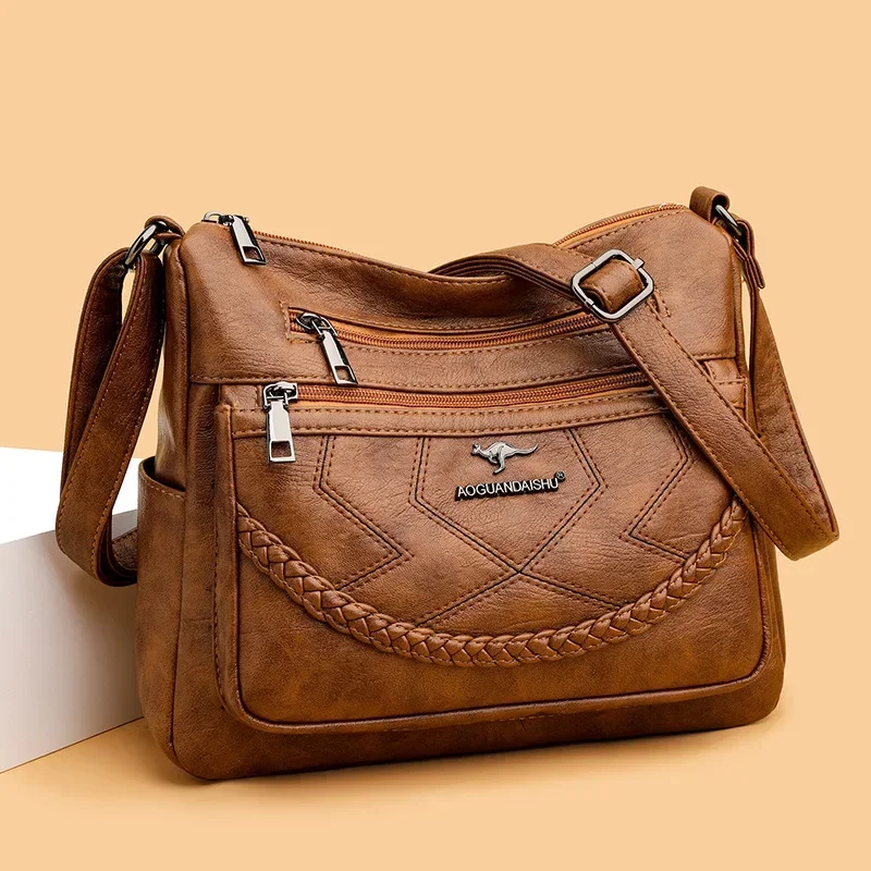 Women Bag New Fashion Simple Fashion Shoulder Soft PU Middle-aged Lady Mother Large Capacity Crossbody Bag