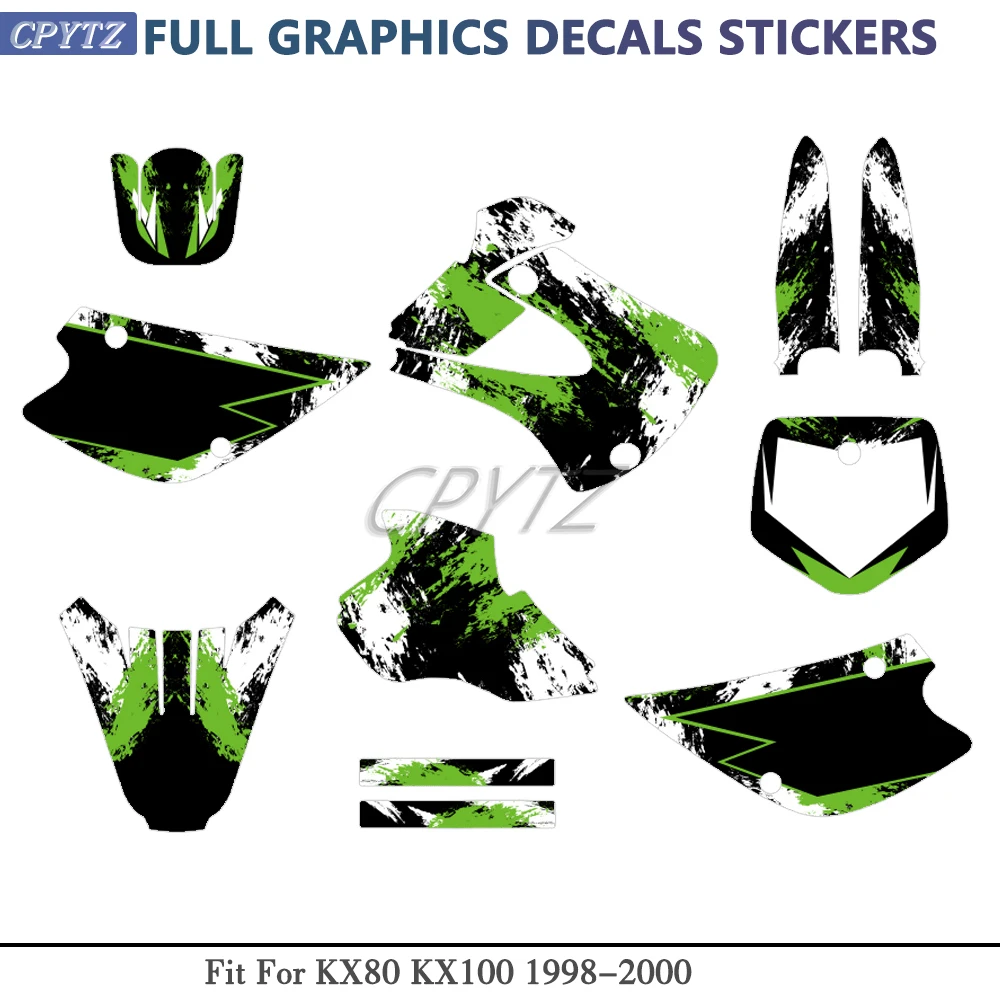 Full Graphics Decals Stickers Motorcycle Background Custom Number Name Fit For KX 80 100 KX80 KX100 1998 1999 2000