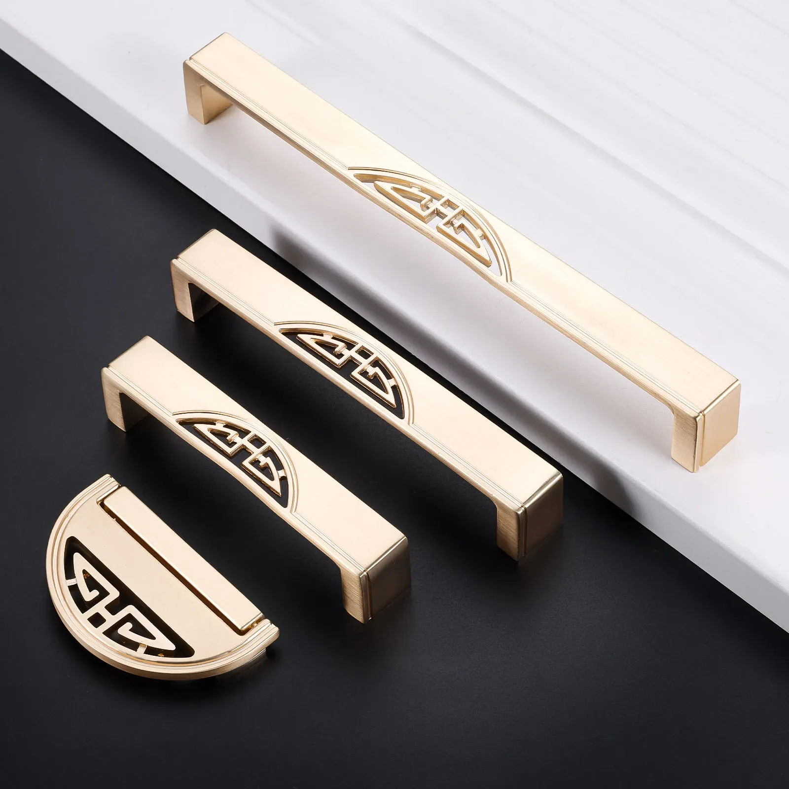 Brass Brushed Gold Chinese Kitchen Cabinet Furniture Handles with Screws 50/96/128/192mm Closet Dressers Wardrobe Pull Door Knob