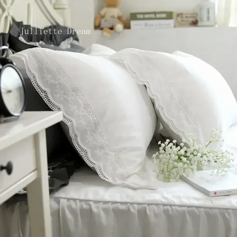 White pillow case European Ruffle lace pillowcase luxury pillowcases princess wedding home textile sweet pillow cover