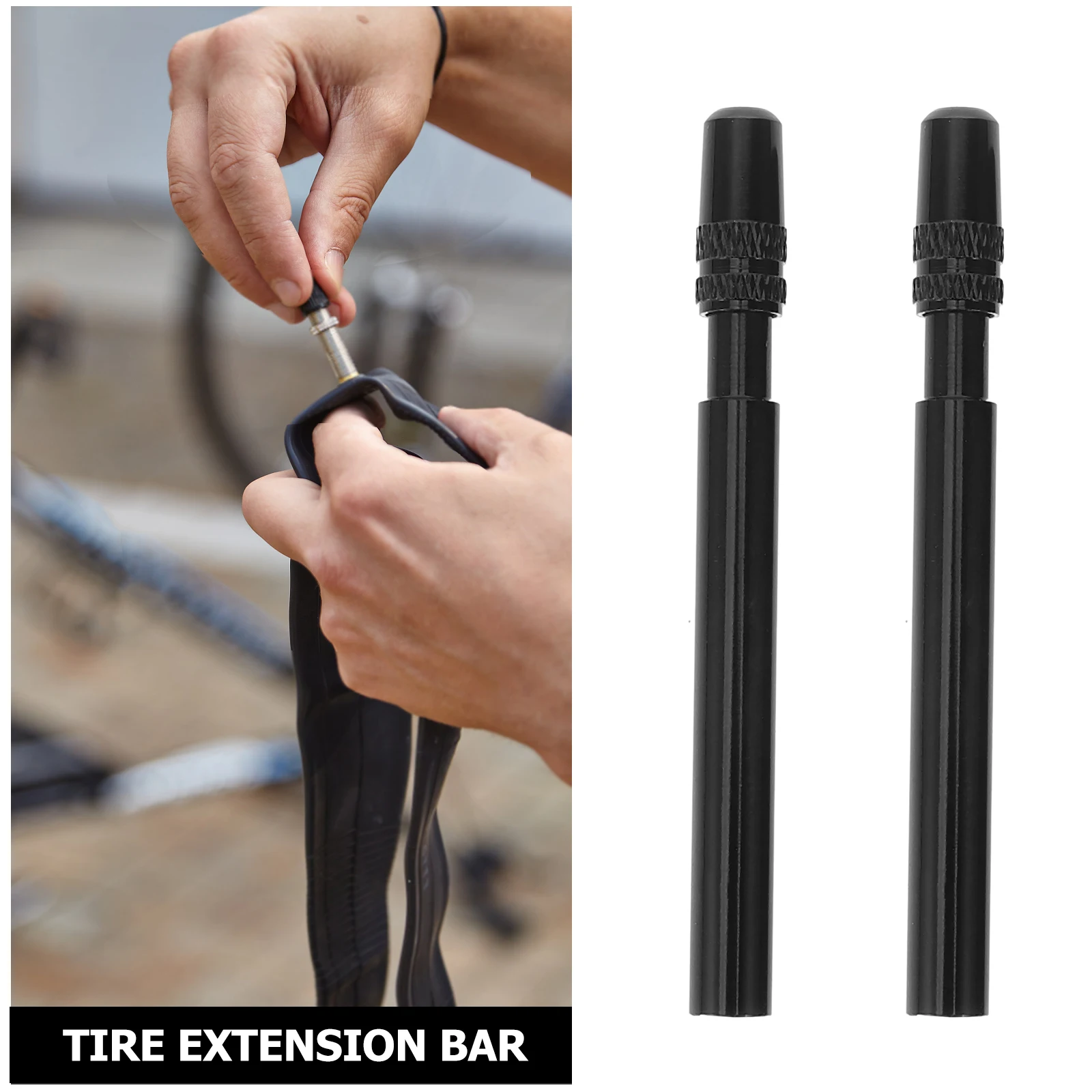 

1Pair Bike Tire Valve Extension Nozzle Extended Rod Easy Inflate Inner Tube Valve Extender for Road Bikes Alloy Black