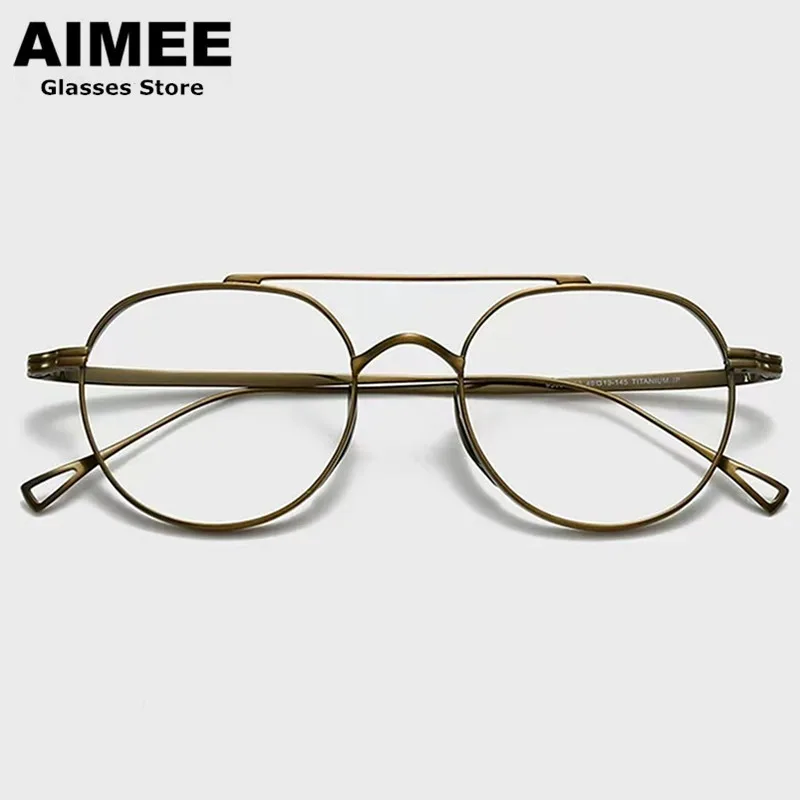 

Pure Titanium Single Beam Pilot Glasses Frame Japanese Design Men Women Retro Round Eyeglasses Blue Light Eyewear KMN9503 New