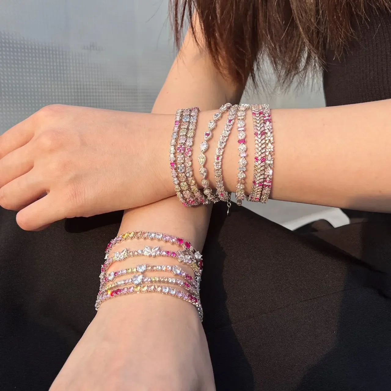 STL European and American S925 Sterling Silver Women's Bracelet Full Color Zircon Flower Butterfly Love Water Drop Wedding