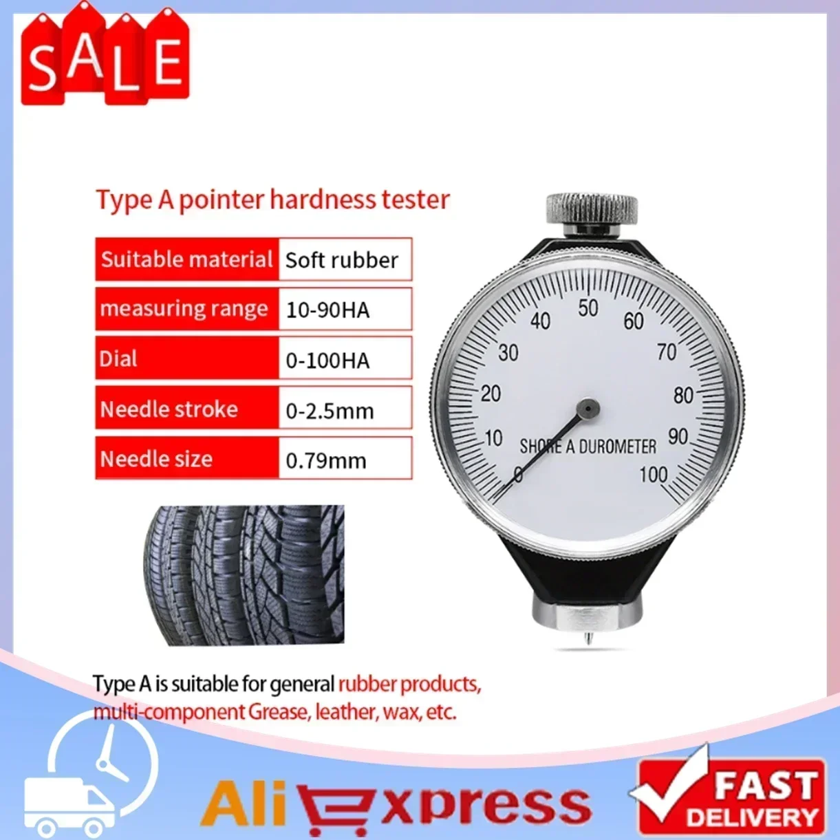 

Silver Black Hardness Tester New Dial Shore Type O Rubber Tire Tyre Durometer Hardness Tester Meter Tool Dial Scale 0-100 Degree