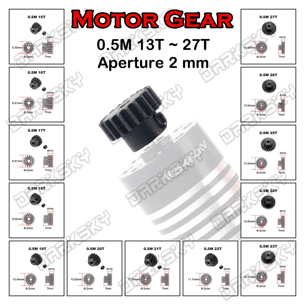 PYFORE RC Motor Gear 0.5M 2mm Aperture 13T ~ 27T For 1525 1625 Mini Motor 1/18 1/24 RC Model Cars Crawler Buggy Accessories