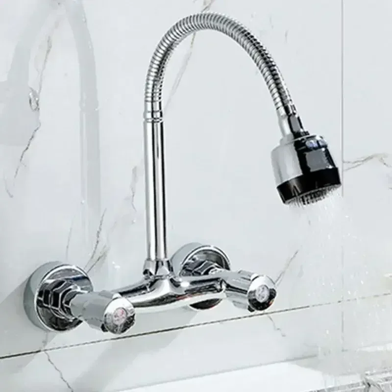 

Double Handle Hot Cold Mixer Tap 360° Rotation Kitchen Faucets Wall Mounted Bathroom Sink WashBasin Faucet Shower Nozzle Taps